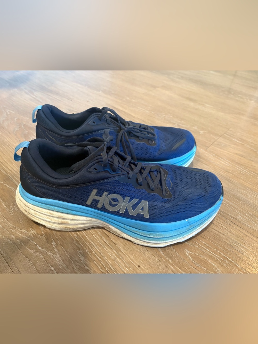 Hoka Men's Navy and Light Blue Running Shoes
